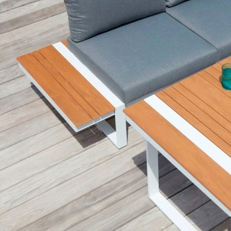 Σαλόνι κήπου γωνιακό Art Maison Prudence σετ 4 τμχ μέταλλο - ξύλο χρώμα λευκό - καρυδί