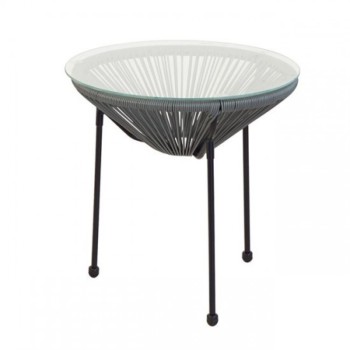 Τραπεζάκι Art Maison Bergenia  Φ50x50cm Μέταλλο Βαφή Μαύρο, Plastic Rattan Γκρι
