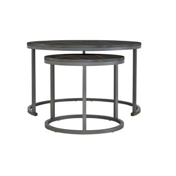 Τραπέζι Σαλονιού Art Maison Bruni Σετ 2τμχ MDF Εφέ Μαύρο Μάρμαρο Με Μαύρα Πόδια Φ80κΦ48Yεκ.