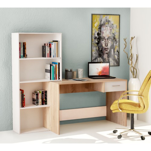 Γραφείο με βιβλιοθήκη Art Maison Αγαύη - Sonoma White (158x60x145εκ.)