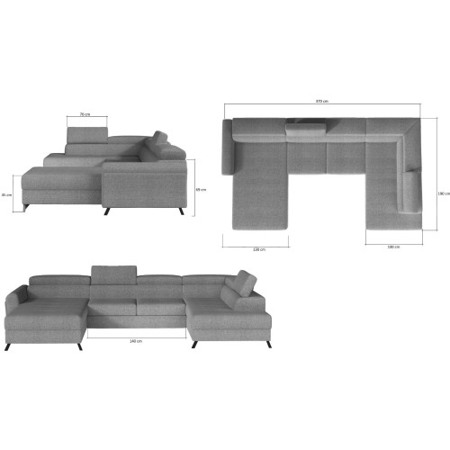 Γωνιακός καναπές Αριστερή Γωνία Art Maison Andes - Light Gray (370x190x98εκ)