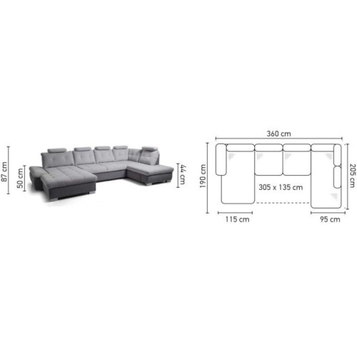 Γωνιακός καναπές Δεξιά Γωνία Art Maison Arcade - Dark Light Gray (360x205x87εκ)