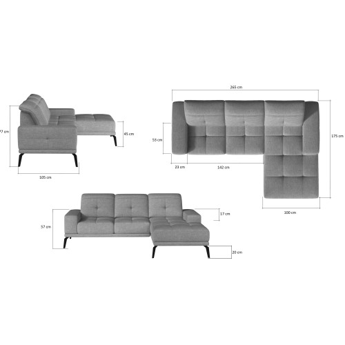 Γωνιακός καναπές Αριστερή Γωνία Art Maison Argyle - Light Gray (265x175x77εκ)