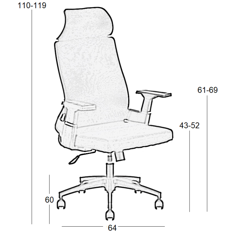 ΜΑΥΡO MESH ΠΟΛΥΘΡΟΝΑ ΓΡΑΦΕΙΟΥ ART MAISON PICCOLO-64X60X43-110/52-119εκ.