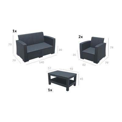 Σετ Διθέσιου Καναπέ Πολυπροπυλενίου με μαξιλάρια Art Maison Fredericia - Dark Gray (140Χ79Χ79εκ.)