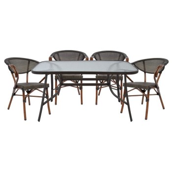 ΣΕΤ ΤΡΑΠΕΖΑΡΙΑ ART MAISON EDWIN 5ΤΜΧ 140X80 & 4 ΠΟΛΥΘΡΟΝΕΣ BAMBOO LOOK ΚΑΦΕ