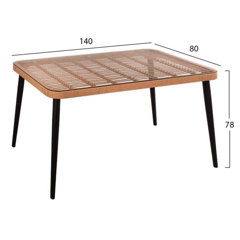 ΣΕΤ 5ΤΜΧ ART MAISON JOYSTICK WICKER ΜΕ ΤΡΑΠΕΖΙ 140X80Χ78Υ ΜΠΕΖ & ΜΑΥΡΟ ΧΡΩΜΑ