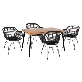 ΣΕΤ 5ΤΜΧ ART MAISON JOYSTICK WICKER ΜΕ ΤΡΑΠΕΖΙ 140X80Χ78Υ ΜΠΕΖ & ΜΑΥΡΟ ΧΡΩΜΑ