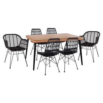 ΣΕΤ 7ΤΜΧ ART MAISON JOYSTICK ALLEGRA WICKER ΜΕ ΤΡΑΠΕΖΙ 160X90X78Υ ΜΠΕΖ & ΜΑΥΡΟ ΧΡΩΜΑ