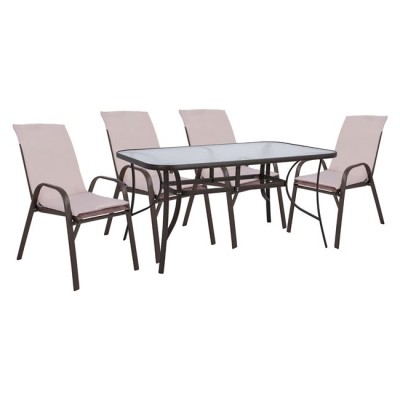 ΣΕΤ ΤΡΑΠΕΖΑΡΙΑΣ ART MAISON HYPNO 5ΤΜΧ ΚΑΡΕΚΛΕΣ ΜΕ ΜΑΞΙΛΑΡΙ & ΤΡΑΠΕΖΙ 150X90 ΚΑΦΕ