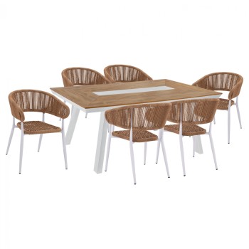 ΣΕΤ ΤΡΑΠΕΖΑΡΙΑ ART MAISON BLISSEY 7ΤΜΧ ΜΕ ΤΡΑΠΕΖΙ POLYWOOD 200Χ94 & ΠΟΛΥΘΡΟΝΕΣ ΛΕΥΚΕΣ