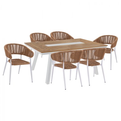 ΣΕΤ ΤΡΑΠΕΖΑΡΙΑ ART MAISON BLISSEY 7ΤΜΧ ΜΕ ΤΡΑΠΕΖΙ POLYWOOD 200Χ94 & ΠΟΛΥΘΡΟΝΕΣ ΛΕΥΚΕΣ