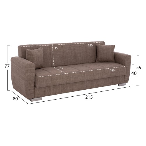 Καναπές Κρεβάτι Τριθέσιος Art Maison Decatur - Brown (215x80x77εκ.)