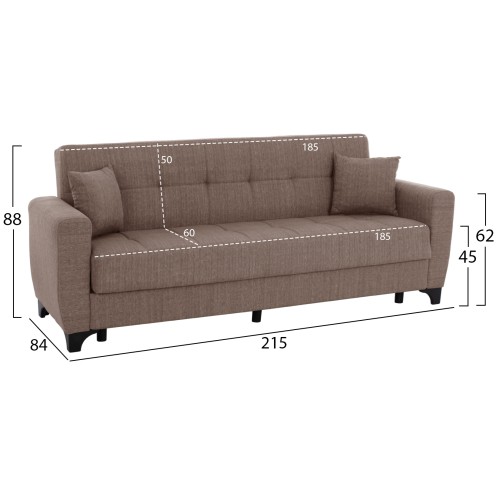 Καναπές Κρεβάτι Τριθέσιος Art Maison Florence - Brown (215x84x88εκ)
