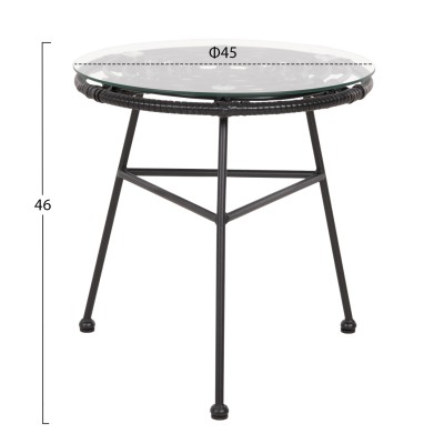 ΤΡΑΠΕΖΑΚΙ ΣΤΡΟΓΓΥΛΟ ΜΑΥΡΟ ΜΕΤΑΛΛΙΚΟ ART MAISON AMSTERDAM ΜΑΥΡΟ WICKER-ΓΥΑΛΙ Φ45x46Υεκ