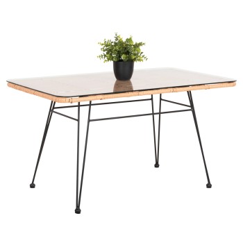 ΤΡΑΠΕΖΙ ΕΞ.ΧΩΡΟΥ ΧΑΜΗΛΟ ART MAISON DEAN ΜΑΥΡΟ ΜΕΤΑΛΛΟ-ΜΠΕΖ WICKER 95X55X51.5Yεκ.