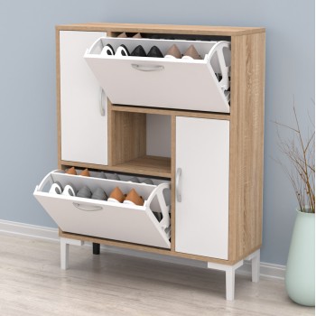 ΠΑΠΟΥΤΣΟΘΗΚΗ ART MAISON TIMBUR ΜΕΛΑΜΙΝΗ ΣΕ ΛΕΥΚΟ & ΣΟΝΑΜΑ-ΛΕΥΚΑ ΠΟΔΙΑ 86,5x30x109Υεκ