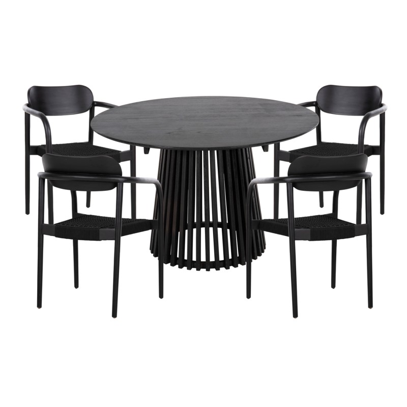 ΣΕΤ ΤΡΑΠΕΖΑΡΙΑΣ 5ΤΜΧ ART MAISON HERA ΣΤΡΟΓΓΥΛΟ ΤΡΑΠΕΖΙ Φ120εκ. & 4 ΚΑΡΕΚΛΕΣ-ΜΑΥΡΟ