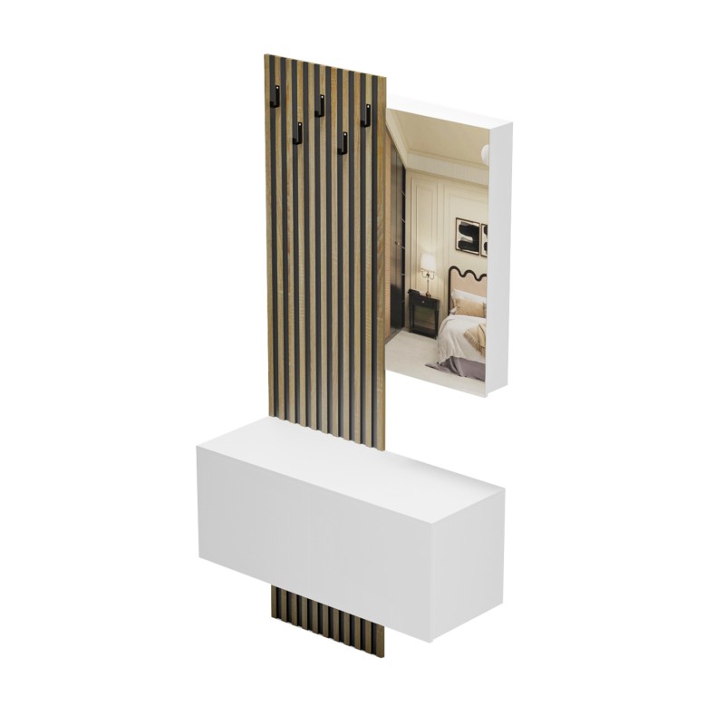 ΕΠΙΠΛΟ ΕΙΣΟΔΟΥ ΜΕ ΚΑΘΡΕΠΤΗ ART MAISON RYOICHI ΜΕΛΑΜΙΝΗ ΣΟΝΑΜΑ-ΛΕΥΚΟ 100x37.1x199.5Υεκ