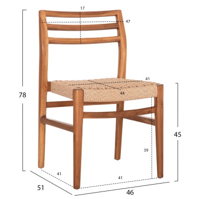 ΚΑΡΕΚΛΑ ΤΡΑΠΕΖΑΡΙΑΣ ART MAISON LINES ΞΥΛΟ TEAK-ΣΧΟΙΝΙ VIRO 46x51x78Υεκ.