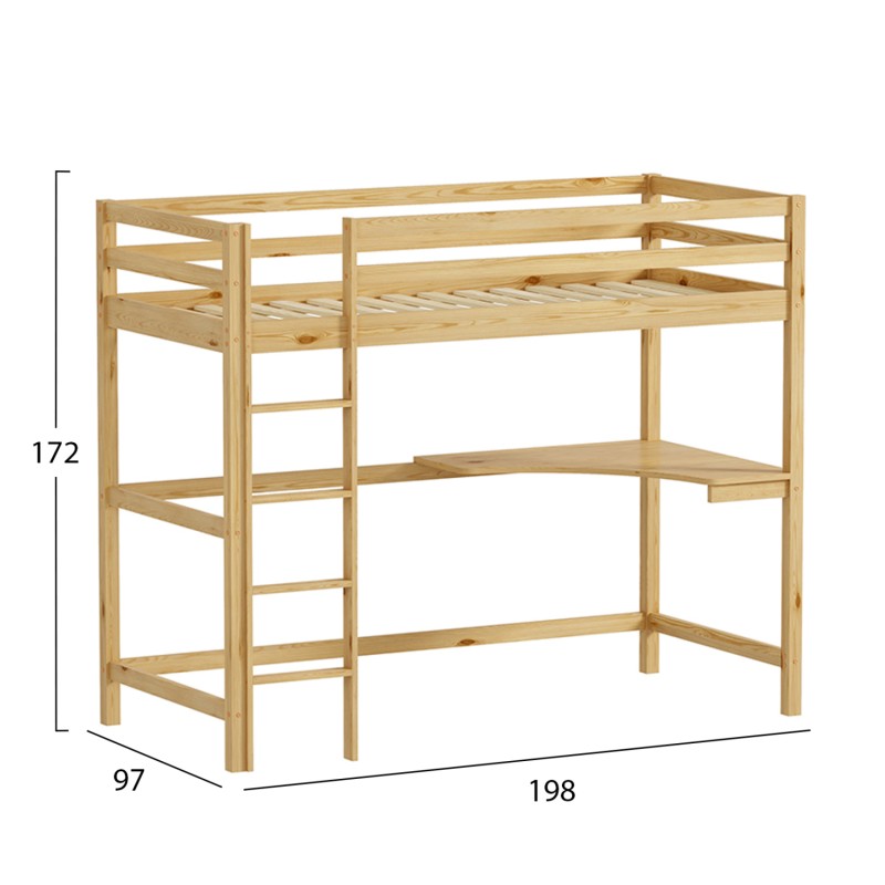 ΠΑΙΔΙΚΟ ΚΡΕΒΑΤΙ ΚΟΥΚΕΤΑ ΜΕ ΓΡΑΦΕΙΟ ART MAISON LOUDRED ΞΥΛΟ ΠΕΥΚΟΥ ΦΥΣΙΚΟ-ΣΤΡΩΜΑ 90x190εκ