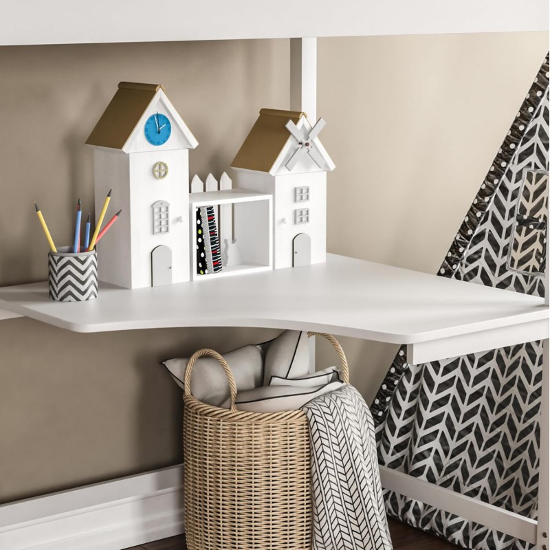 ΠΑΙΔΙΚΟ ΚΡΕΒΑΤΙ ΚΟΥΚΕΤΑ ΜΕ ΓΡΑΦΕΙΟ ART MAISON LOUDRED ΞΥΛΟ ΠΕΥΚΟΥ ΛΕΥΚΟ-ΣΤΡΩΜΑ 90x190εκ