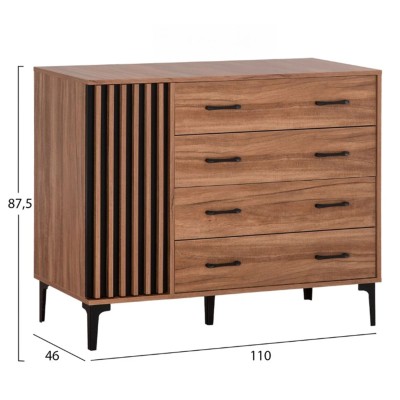 ΣΕΤ ΚΡΕΒΑΤΟΚΑΜΑΡΑΣ 4ΤΜΧ ART MAISON PRIMEAPE ΜΕΛΑΜΙΝΗ ΣΕ ΦΥΣΙΚΟ ΞΥΛΟΥ & ΜΑΥΡΟ ΧΡΩΜΑ