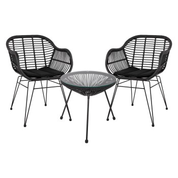 ΣΕΤ ΤΡΑΠΕΖΑΡΙΑΣ ART MAISON IMMORTUS 3ΤΜΧ ΜΕΤΑΛΛΟ & RATTAN ΣΕ ΜΑΥΡΟ ΧΡΩΜΑ