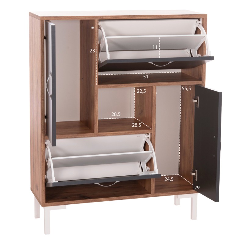 ΠΑΠΟΥΤΣΟΘΗΚΗ ART MAISON TERAPAGOS ΜΕΛΑΜΙΝΗ ΣΕ ΦΥΣΙΚΟ & ΑΝΘΡΑΚΙ-ΜΑΥΡΑ ΠΟΔΙΑ 85x30x108.5Υεκ