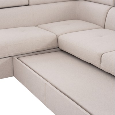 ΓΩΝΙΑΚΟΣ ΚΑΝΑΠΕΣ-ΚΡΕΒΑΤΙ ΜΕ ΑΠΟΘ.ΧΩΡΟ ART MAISON AHIRU ΜΠΕΖ ΥΦΑΣΜΑ 285x205x90Υεκ.