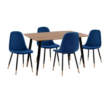 ΣΕΤ ΤΡΑΠΕΖΑΡΙΑΣ 5ΤΜΧ ALIZA ART MAISON BELIBOLT MDF TOP-ΒΕΛΟΥΔΟ ΜΠΛΕ & ΜΕΤΑΛΛΟ ΜΑΥΡΟ