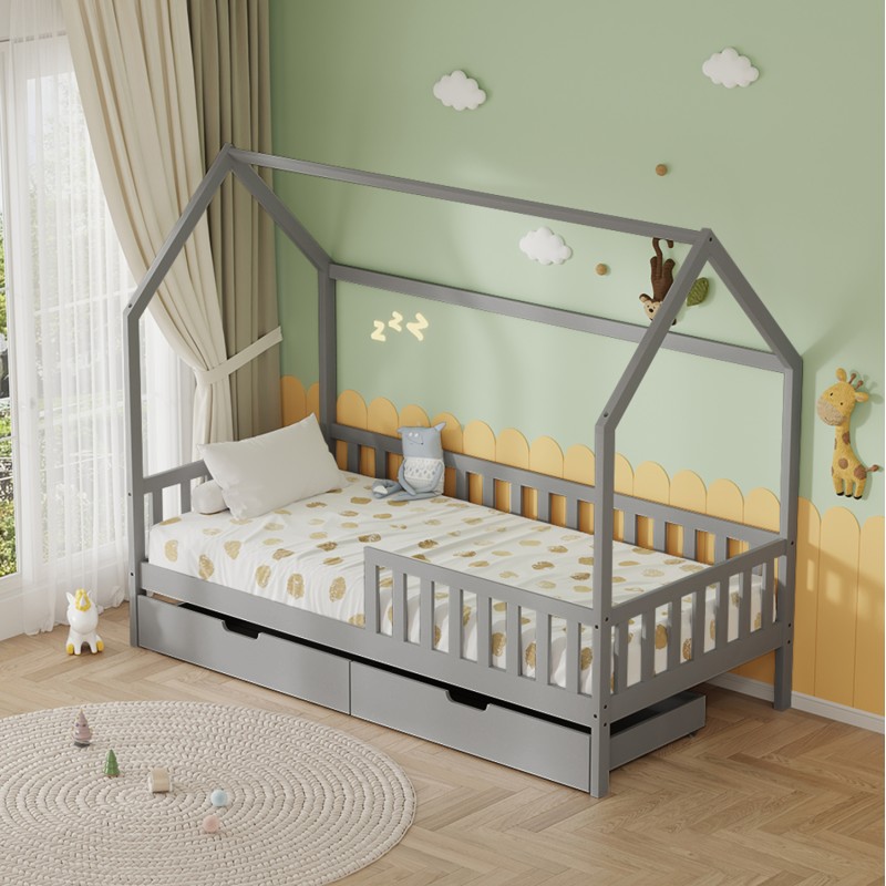 ΚΡΕΒΑΤΙ ΠΑΙΔΙΚΟ ΜΕ ΣΥΡΤΑΡΙΑ ART MAISON PINECO τ.MONTESSORI ΓΚΡΙ 196x97x161Υεκ.