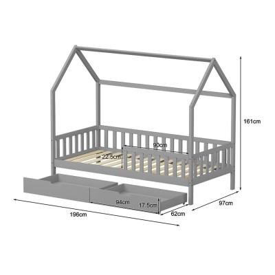 ΚΡΕΒΑΤΙ ΠΑΙΔΙΚΟ ΜΕ ΣΥΡΤΑΡΙΑ ART MAISON PINECO τ.MONTESSORI ΓΚΡΙ 196x97x161Υεκ.
