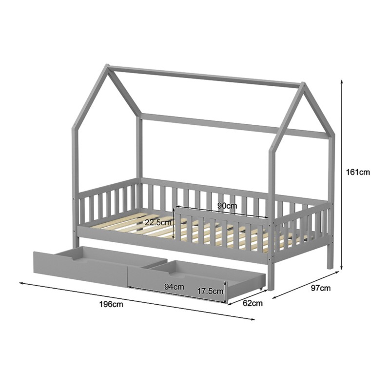 ΚΡΕΒΑΤΙ ΠΑΙΔΙΚΟ ΜΕ ΣΥΡΤΑΡΙΑ ART MAISON PINECO τ.MONTESSORI ΓΚΡΙ 196x97x161Υεκ.