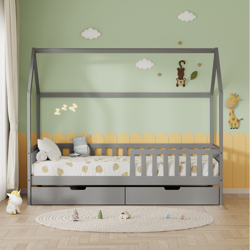 ΚΡΕΒΑΤΙ ΠΑΙΔΙΚΟ ΜΕ ΣΥΡΤΑΡΙΑ ART MAISON PINECO τ.MONTESSORI ΓΚΡΙ 196x97x161Υεκ.