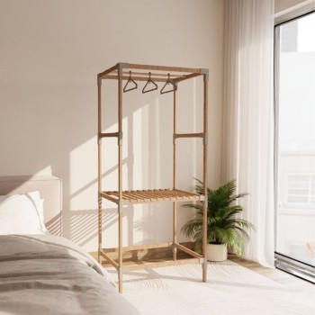 Ντουλάπα ρούχων ανοιχτή Art Maison Duval - Έπιπλο εισόδου ξύλινο - πλαστικό χρώμα φυσικό - μπεζ 75x46x156εκ.