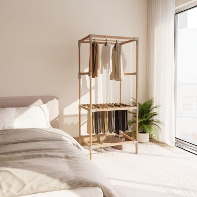 Ντουλάπα ρούχων ανοιχτή Art Maison Duval - Έπιπλο εισόδου ξύλινο - πλαστικό χρώμα φυσικό - μπεζ 75x46x156εκ.