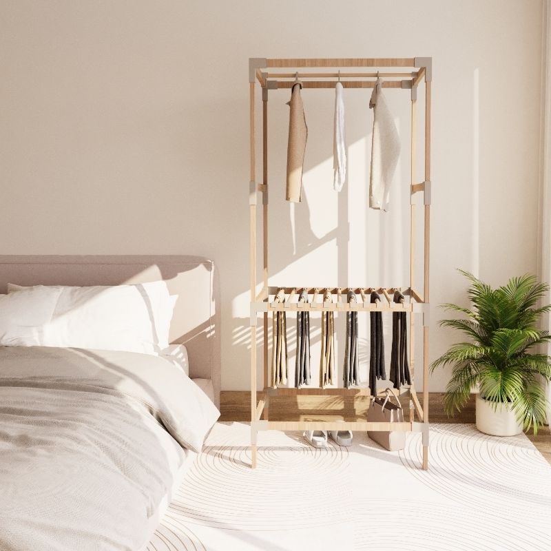 Ντουλάπα ρούχων ανοιχτή Art Maison Duval - Έπιπλο εισόδου ξύλινο - πλαστικό χρώμα φυσικό - μπεζ 75x46x156εκ.