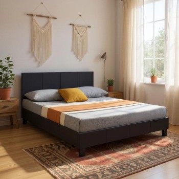 Κρεβάτι Art Maison Clefairy από τεχνόδερμα χρώμα μαύρο ματ 140x190εκ.