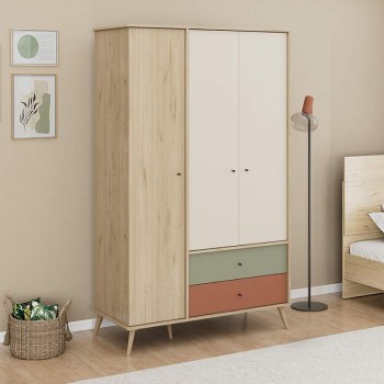 Ντουλάπα ρούχων Art Maison Fillonce τρίφυλλη με συρτάρια χρώμα florida oak 121x54x200εκ.