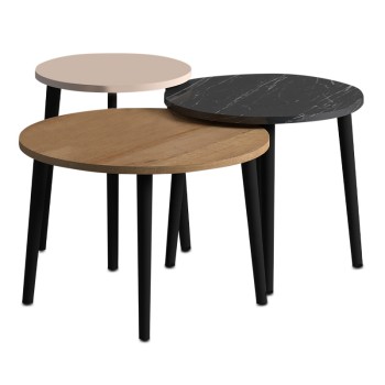 ΤΡΑΠΕΖΑΚΙ ΣΑΛΟΝΙΟΥ ΣΕΤ 3 ΤΕΜΑΧΙΩΝ ART MAISON ATTARD - NATURAL BLACK BEIGE (Φ60x46εκ.)