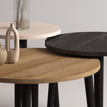 ΤΡΑΠΕΖΑΚΙ ΣΑΛΟΝΙΟΥ ΣΕΤ 3 ΤΕΜΑΧΙΩΝ ART MAISON ATTARD - NATURAL BLACK BEIGE (Φ60x46εκ.)