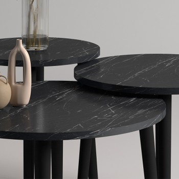 ΤΡΑΠΕΖΑΚΙ ΣΑΛΟΝΙΟΥ ΣΕΤ 3 ΤΕΜΑΧΙΩΝ ART MAISON ATTARD - BLACK MARBLE (Φ60x46εκ.)