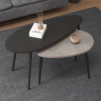 ΤΡΑΠΕΖΑΚΙ ΣΑΛΟΝΙΟΥ ΣΕΤ 2 ΤΕΜΑΧΙΩΝ ART MAISON QAWRA - BLACK GREY (116x46x46εκ.)