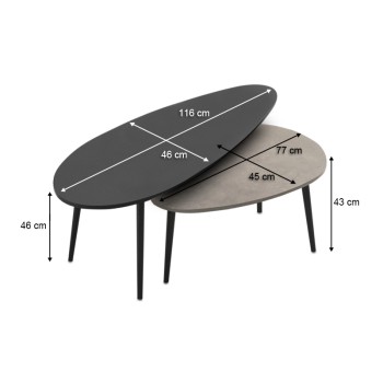 ΤΡΑΠΕΖΑΚΙ ΣΑΛΟΝΙΟΥ ΣΕΤ 2 ΤΕΜΑΧΙΩΝ ART MAISON QAWRA - BLACK GREY (116x46x46εκ.)
