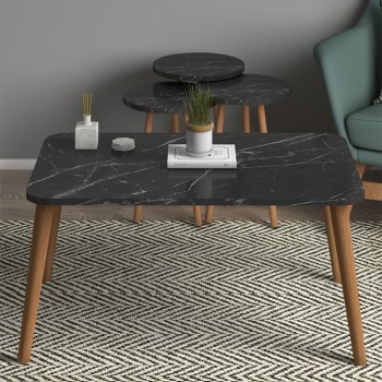 ΤΡΑΠΕΖΑΚΙ ΣΑΛΟΝΙΟΥ ΣΕΤ 4 ΤΕΜΑΧΙΩΝ ART MAISON DINGLI - BLACK MARBLE (90x55x43εκ.)