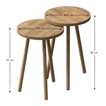 Τραπεζάκια βοηθητικά σετ 2 τμχ Art Maison Harumi χρώμα oak Ø34x46εκ.
