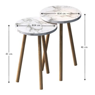 Τραπεζάκια βοηθητικά σετ 2 τμχ Art Maison Wendell  χρώμα λευκό εφέ μαρμάρου Ø34x46εκ.