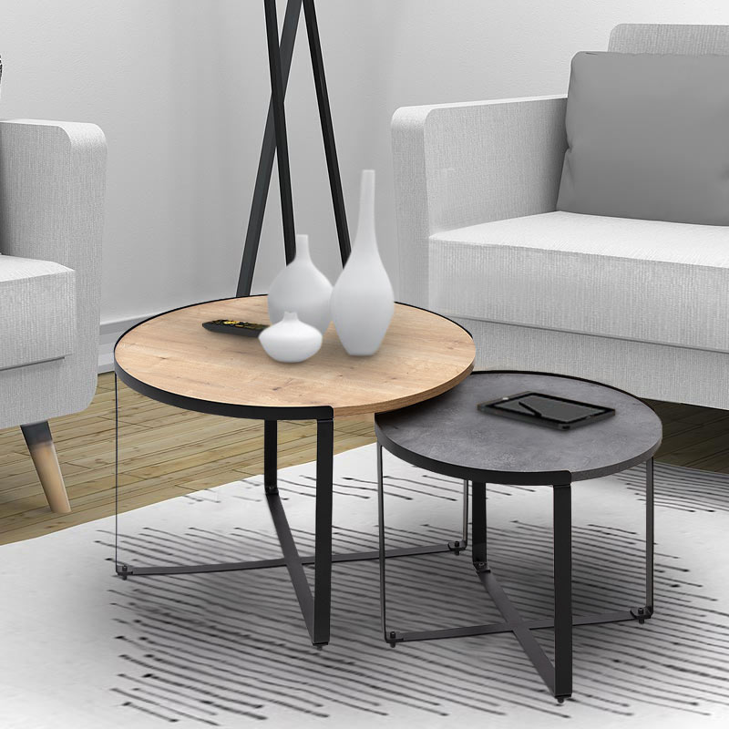 Σετ Τραπεζάκια σαλονιού Art Maison ΑΡΜΑΘΙΑ - Gray Sonoma (70x69x46εκ)