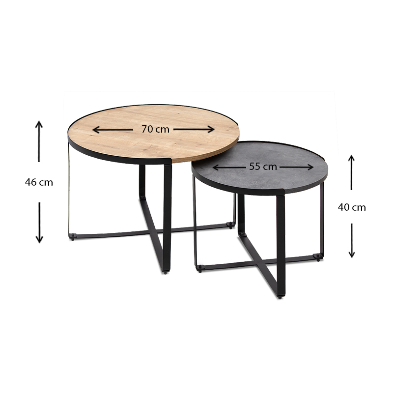 Σετ Τραπεζάκια σαλονιού Art Maison ΑΡΜΑΘΙΑ - Gray Sonoma (70x69x46εκ)